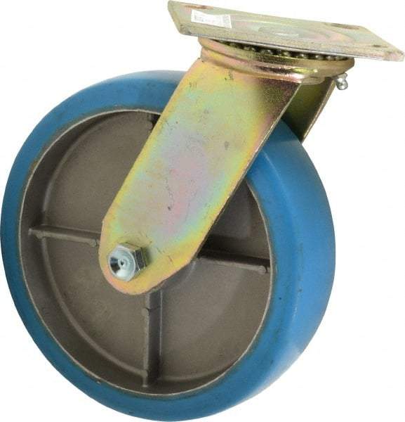 Value Collection - 8" Diam x 2" Wide x 9-1/2" OAH Top Plate Mount Swivel Caster - Polyurethane, 1,100 Lb Capacity, Roller Bearing, 4 x 4-1/2" Plate - USA Tool & Supply
