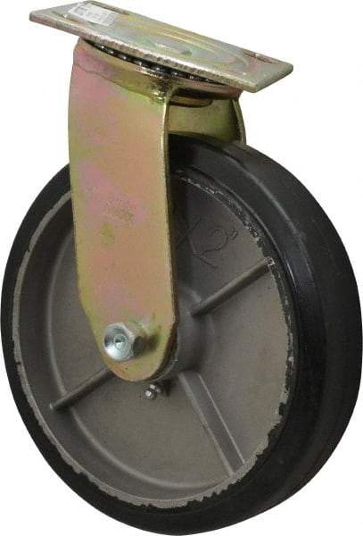 Value Collection - 8" Diam x 2" Wide x 9-1/2" OAH Top Plate Mount Swivel Caster - Soft Rubber, 600 Lb Capacity, Roller Bearing, 4 x 4-1/2" Plate - USA Tool & Supply
