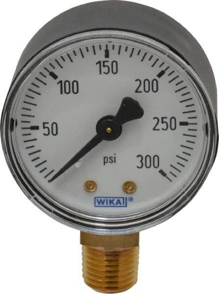Wika - 2" Dial, 1/4 Thread, 0-300 Scale Range, Pressure Gauge - Lower Connection Mount, Accurate to 3-2-3% of Scale - USA Tool & Supply