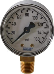 Wika - 2" Dial, 1/4 Thread, 0-160 Scale Range, Pressure Gauge - Lower Connection Mount, Accurate to 3-2-3% of Scale - USA Tool & Supply