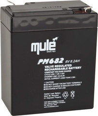 Mule - Lead-Acid, Quick-Disconnect Tab Terminal, 6 Volt, 8 Amp, Lead Rechargeable Battery - 6.35mm Tab Width x 0.8mm Tab Thickness, 2.2" Wide x 4.61" High x 3.86" Deep - USA Tool & Supply