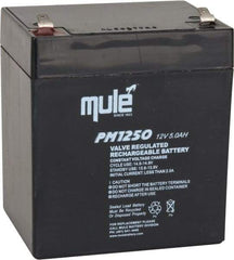 Mule - Lead-Acid, Quick-Disconnect Tab Terminal, 12 Volt, 5 Amp, Lead Rechargeable Battery - 4.8mm Tab Width x 0.8mm Tab Thickness, 2.76" Wide x 4.21" High x 3.54" Deep - USA Tool & Supply