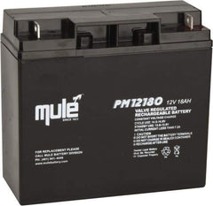 Mule - Lead-Acid, Nut/Bolt Terminal, 12 Volt, 18 Amp, Lead Rechargeable Battery - 1/4" Hole Diam, 2.56" Wide x 6.57" High x 7.13" Deep - USA Tool & Supply