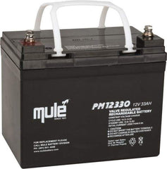 Mule - Lead-Acid, Nut/Bolt Terminal, 12 Volt, 33 Amp, Lead Rechargeable Battery - 6mm Hole Diam, 5.12" Wide x 6.61" High x 7.68" Deep - USA Tool & Supply