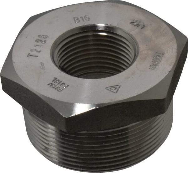 Merit Brass - 2 x 1" Grade 316/316L Stainless Steel Pipe Hex Bushing - MNPT x FNPT End Connections, 3,000 psi - USA Tool & Supply