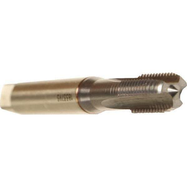 Emuge - M10x1.50 Metric Coarse 6HX 3 Flute TiCN Finish Cobalt Straight Flute Machine Tap - Modified Bottoming, Right Hand Thread, 100mm OAL, 22mm Thread Length, Oversize - Exact Industrial Supply