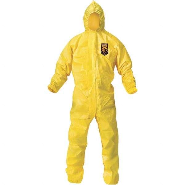 KleenGuard - Size 2XL PE Film Chemical Resistant Coveralls - Yellow, Zipper Closure, Elastic Cuffs, Elastic Ankles, Bound Seams - USA Tool & Supply