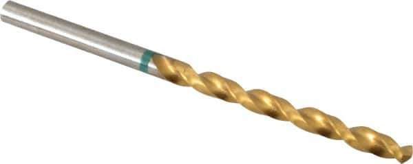 Accupro - 3.7mm 135° Cobalt Jobber Drill - TiN Finish, Right Hand Cut, Spiral Flute, Straight Shank, 70mm OAL, Split Point - USA Tool & Supply