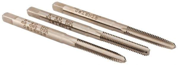 Hertel - #5-40 UNC, 3 Flute, Bottoming, Plug & Taper, Bright Finish, High Speed Steel Tap Set - 1-15/16" OAL, 2B/3B Class of Fit - USA Tool & Supply