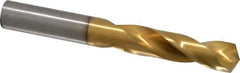 Hertel - 27/64" 135° Spiral Flute High Speed Steel Screw Machine Drill Bit - TiN Finish, Right Hand Cut, 2" Flute Length, 3-3/8" OAL, Split Point, Straight Shank - USA Tool & Supply