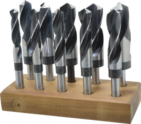 Hertel - 9/16 to 1-1/4", 118° Point, Oxide Finish, High Speed Steel Reduced Shank Drill Bit Set - USA Tool & Supply