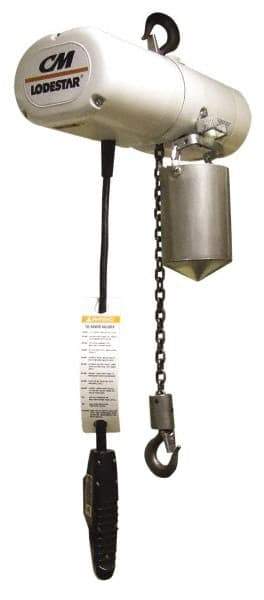 CM - 1/4 Ton Capacity, 16 FPM Lift Speed, 230/460 Volt, Electric Chain Hoist - 10' Max Lift, 16-1/4" Min Headroom, 1 Chain - USA Tool & Supply