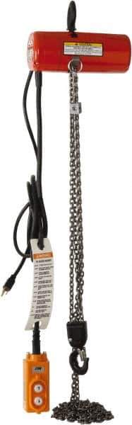 CM - 600 Lb Capacity, 8 FPM Lift Speed, Electric Chain Hoist - 10' Max Lift, 11-15/16" Min Headroom, 1 Chain - USA Tool & Supply