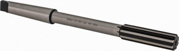 Made in USA - 21/32" High Speed Steel 8 Flute Chucking Reamer - Straight Flute, 2MT Morse Taper Shank, 2-1/4" Flute Length, 9" OAL - USA Tool & Supply
