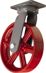 Hamilton - 12" Diam x 3" Wide x 15-1/2" OAH Top Plate Mount Swivel Caster - Cast Iron, 2,500 Lb Capacity, Tapered Roller Bearing, 5-1/4 x 7-1/4" Plate - USA Tool & Supply