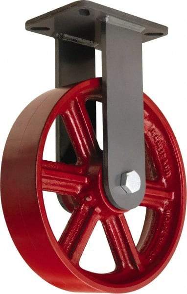 Hamilton - 12" Diam x 3" Wide x 15-1/2" OAH Top Plate Mount Rigid Caster - Cast Iron, 2,500 Lb Capacity, Straight Roller Bearing, 5-1/4 x 7-1/4" Plate - USA Tool & Supply