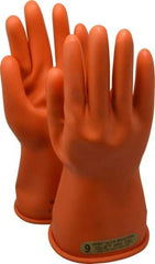 Novax - Class 0, Size L (9), 11" Long, Rubber Lineman's Glove - 500 AC Max Use Voltage, 2,500 AC Test Voltage, Orange, ANSI/ASTM D120, NFPA 70E - USA Tool & Supply