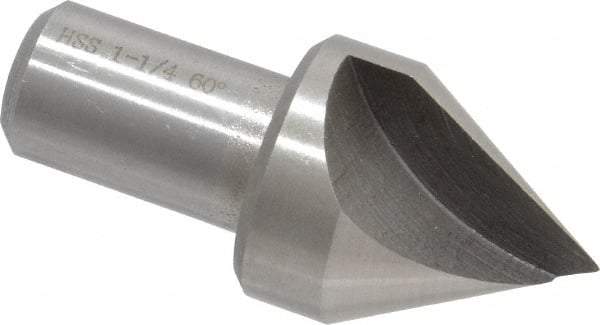 Interstate - 1-1/4" Head Diam, 3/4" Shank Diam, 1 Flute 60° High Speed Steel Countersink - Bright Finish, 2-3/4" OAL, Single End, Straight Shank, Right Hand Cut - USA Tool & Supply