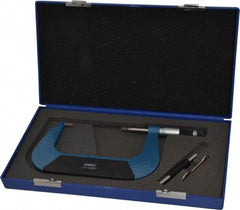 Fowler - 3" to 4" Mechanical Baked Enamel (Frame) & Satin Chrome (Graduations) Coated Blade Micrometer - 0.0002" Accuracy, 0.0001" Graduation, 0.03" Blade Thickness, Ratchet Stop Thimble - USA Tool & Supply
