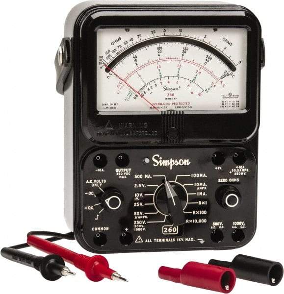 Simpson Electric - 12391, 1,000 VAC/VDC, Analog Manual Ranging Multimeter - 20 mOhm, Measures Voltage, Current, Resistance - USA Tool & Supply