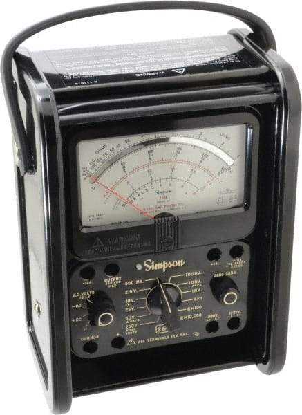 Simpson Electric - 12392, 1,000 VAC/VDC, Analog Manual Ranging Multimeter - 20 mOhm, Measures Voltage, Current, Resistance - USA Tool & Supply