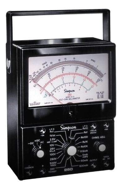 Simpson Electric - 12206, 1,000 VAC/VDC, Analog Manual Ranging Multimeter - 200 Ohm, Measures Voltage, Current, Resistance - USA Tool & Supply