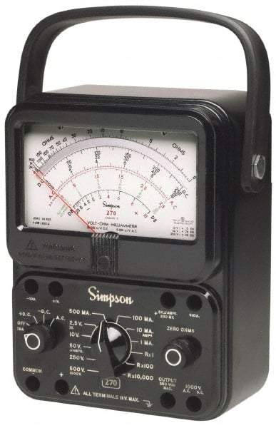 Simpson Electric - 12226, 1,000 VAC/VDC, Analog Manual Ranging Multimeter - 20 mOhm, Measures Voltage, Current, Resistance - USA Tool & Supply