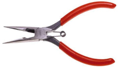 Urrea - 6-3/4" OAL, 1-1/2" Jaw Length x 47/64" Jaw Width, Long Nose Side Cutting Needle Nose Pliers - Serrated Jaw, Chain Nose Head, Rubber Grip Handles, with Spring - USA Tool & Supply