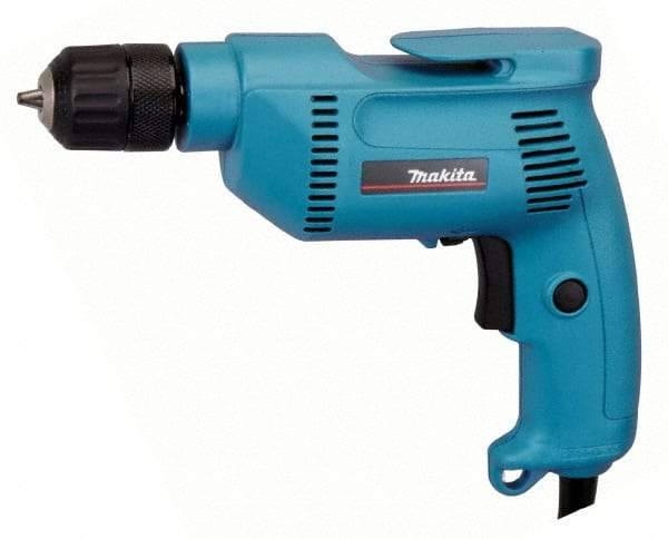 Makita - 3/8" Keyless Chuck, 2,500 RPM, Pistol Grip Handle Electric Drill - 4.9 Amps, 115 Volts, Reversible, Includes Keyless Chuck - USA Tool & Supply