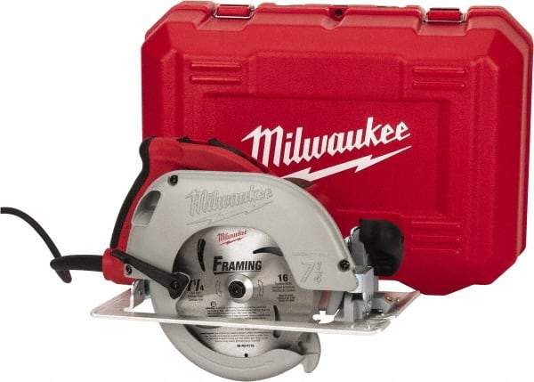 Milwaukee Tool - 15 Amps, 7-1/4" Blade Diam, 5,800 RPM, Electric Circular Saw - 120 Volts, 3.25 hp, 9' Cord Length, 5/8" Arbor Hole, Right Blade - USA Tool & Supply