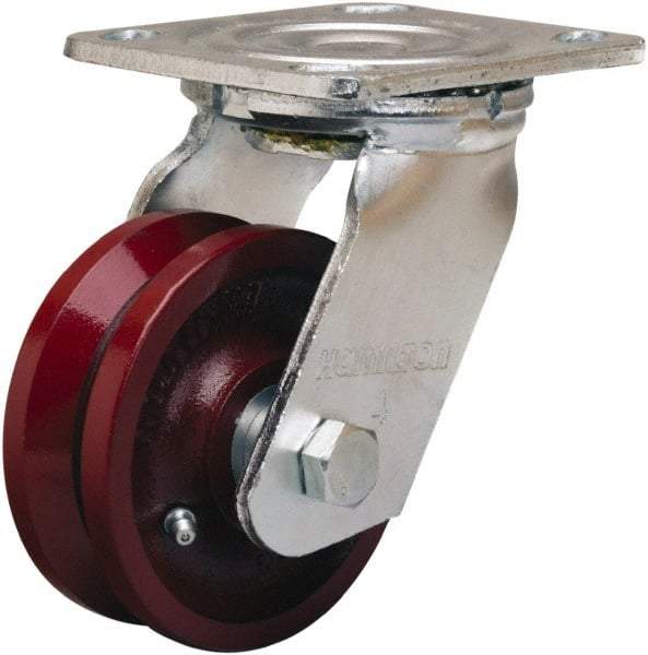 Hamilton - 4" Diam x 1-1/2" Wide, Iron Swivel Caster - 550 Lb Capacity, Top Plate Mount, 4" x 4-1/2" Plate, Straight Roller Bearing - USA Tool & Supply