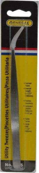 General - 6-1/2" OAL Utility Tweezers - X-LG, Curved Smooth Points - USA Tool & Supply