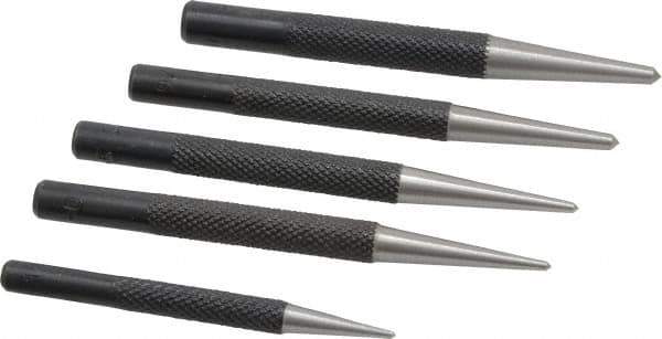 General - 5 Piece, 1/16 to 5/32", Center Punch Set - Round Shank, Comes in Vinyl Case - USA Tool & Supply