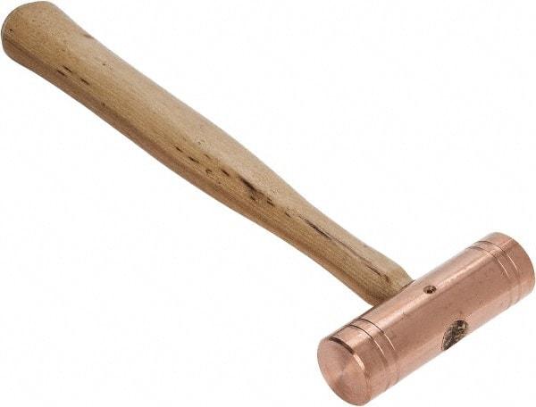 Made in USA - 1-1/2 Lb Head 1-1/4" Face Copper Nonmarring Hammer - 12" OAL, Wood Handle - USA Tool & Supply