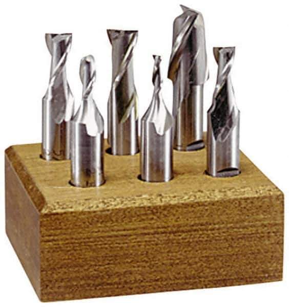 Interstate - 1/8 to 3/8", 4 Flute Square End Mill Set - Uncoated, High Speed Steel, Double End, 3/8" Shank Diam, Centercutting - USA Tool & Supply