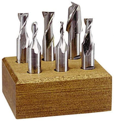 Interstate - 1/8 to 3/8", 4 Flute Square End Mill Set - Uncoated, High Speed Steel, Double End, 3/8" Shank Diam, Centercutting - USA Tool & Supply