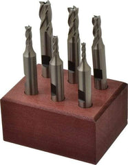 Hertel - 1/8 to 3/8", 4 Flute End Mill Set - Uncoated, High Speed Steel, Double End, 3/8" Shank Diam - USA Tool & Supply
