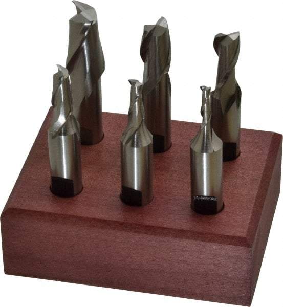 Hertel - 1/8 to 1/2", 2 Flute End Mill Set - Uncoated, High Speed Steel, Centercutting - USA Tool & Supply
