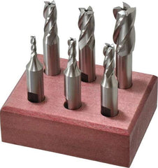 Hertel - 1/8 to 1/2", 4 Flute End Mill Set - Uncoated, High Speed Steel, 3/8" Shank Diam - USA Tool & Supply