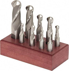 Hertel - 1/8 to 3/4", 2 Flute Single End Ball End Mill Set - Uncoated, High Speed Steel - USA Tool & Supply
