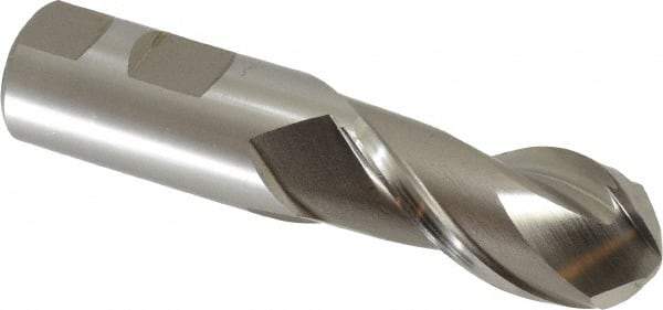 Hertel - 1" Diam, 2" LOC, 2 Flute High Speed Steel Ball End Mill - Uncoated, Single End, 4-1/2" OAL, 1" Shank Diam, Spiral Flute - USA Tool & Supply