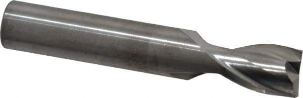 RobbJack - 1/2", 5/8" LOC, 1/2" Shank Diam, 3" OAL, 2 Flute, Solid Carbide Square End Mill - Single End, Uncoated, Spiral Flute, 30° Helix, Centercutting, Right Hand Cut, Right Hand Flute, Series S1-201 - USA Tool & Supply