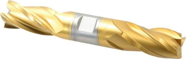 Hertel - 1", 1-7/8" LOC, 1" Shank Diam, 6-3/8" OAL, 4 Flute, High Speed Steel Square End Mill - Double End, TiN Finish, Spiral Flute, 30° Helix, Centercutting, Right Hand Cut, Right Hand Flute - USA Tool & Supply