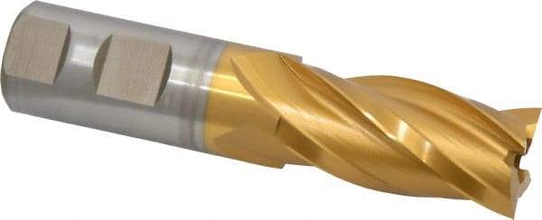 Hertel - 1", 2" LOC, 1" Shank Diam, 4-1/2" OAL, 4 Flute, High Speed Steel Square End Mill - Single End, TiN Finish, Spiral Flute, 30° Helix, Right Hand Cut, Right Hand Flute - USA Tool & Supply