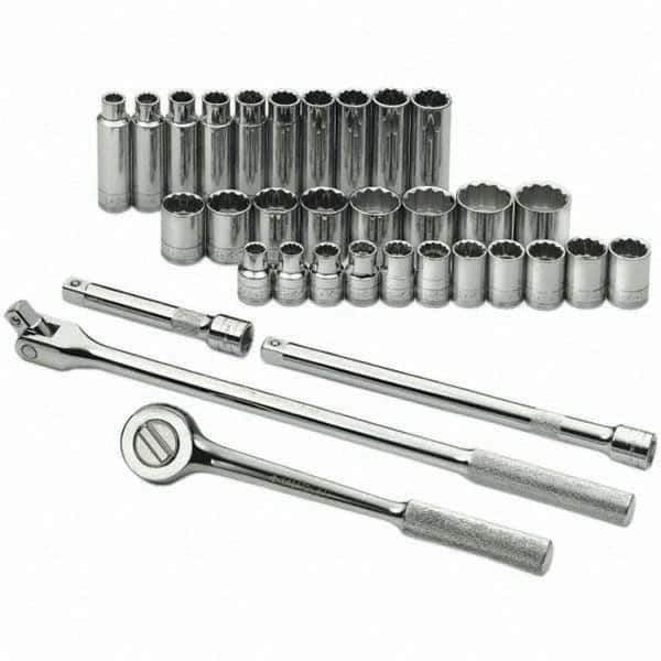 SK - 1/2" Drive Standard Deep Socket Set - 10 to 28mm, Metric Measurement Standard - USA Tool & Supply