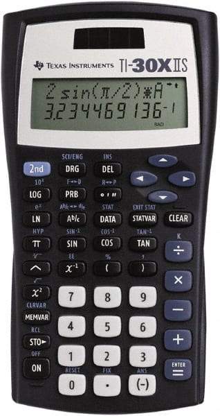 Texas Instruments - LCD Scientific Calculator - 3-3/8 x 6-3/8 Display Size, Black, Battery & Solar Powered, 1.1" Long x 6-1/2" Wide - USA Tool & Supply