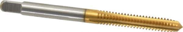 Cleveland - #10-24 UNC 2B/3B 4 Flute TiN Finish High Speed Steel Straight Flute Standard Hand Tap - Plug, Right Hand Thread, 2-3/8" OAL, 7/8" Thread Length, H3 Limit, Oversize - Exact Industrial Supply