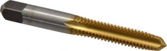 Cleveland - 3/8-16 UNC 3B 4 Flute TiN Finish High Speed Steel Straight Flute Standard Hand Tap - Plug, Right Hand Thread, 2-15/16" OAL, 1-1/4" Thread Length, H3 Limit, Oversize - Exact Industrial Supply