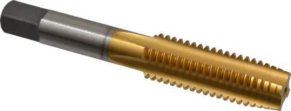 Cleveland - 9/16-12 UNC 4 Flute TiN Finish High Speed Steel Straight Flute Standard Hand Tap - Plug, Right Hand Thread, 3-19/32" OAL, 1-21/32" Thread Length, H3 Limit, Oversize - Exact Industrial Supply