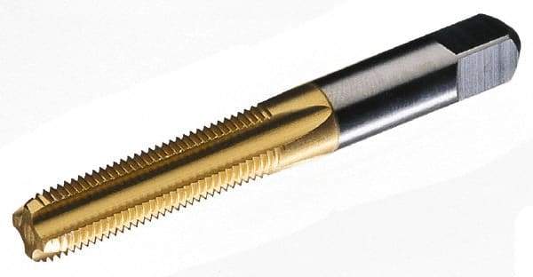Hertel - M14x2.00 Metric Coarse 6H 4 Flute TiN Finish High Speed Steel Straight Flute Standard Hand Tap - Bottoming, Right Hand Thread, 3-19/32" OAL, 1-21/32" Thread Length, D7 Limit, Oversize - USA Tool & Supply